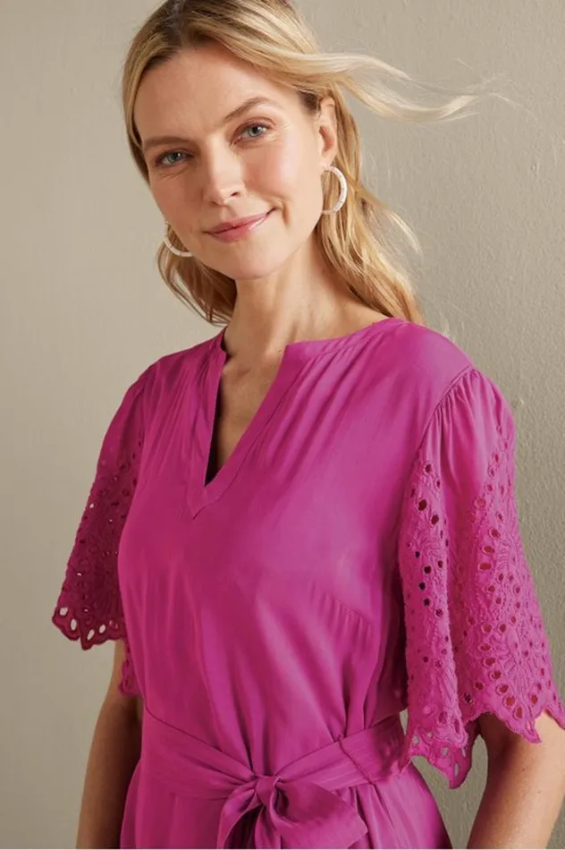 Women Verena Eyelet Midi Dress Deep Orchid Soft Surroundings Dresses Women Verena Eyelet Midi Dress Deep Orchid Soft Surroundings Dresses