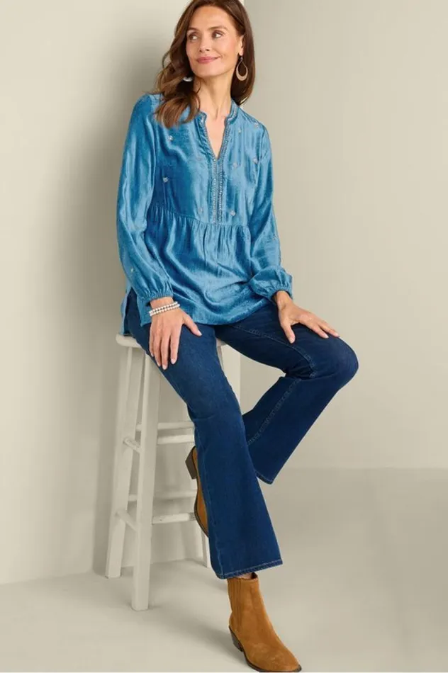 Women Verna Embellished Velvet Tunic Blue Sapphire Soft Surroundings Tops Women Verna Embellished Velvet Tunic Blue Sapphire Soft Surroundings Tops