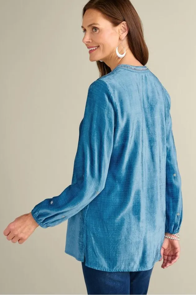 Women Verna Embellished Velvet Tunic Blue Sapphire Soft Surroundings Tops Women Verna Embellished Velvet Tunic Blue Sapphire Soft Surroundings Tops