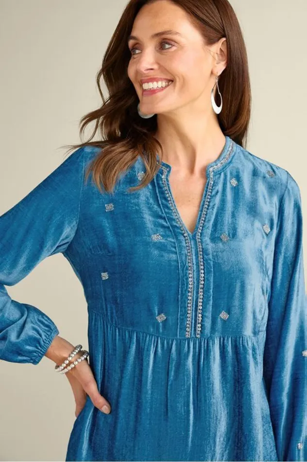 Women Verna Embellished Velvet Tunic Blue Sapphire Soft Surroundings Tops Women Verna Embellished Velvet Tunic Blue Sapphire Soft Surroundings Tops