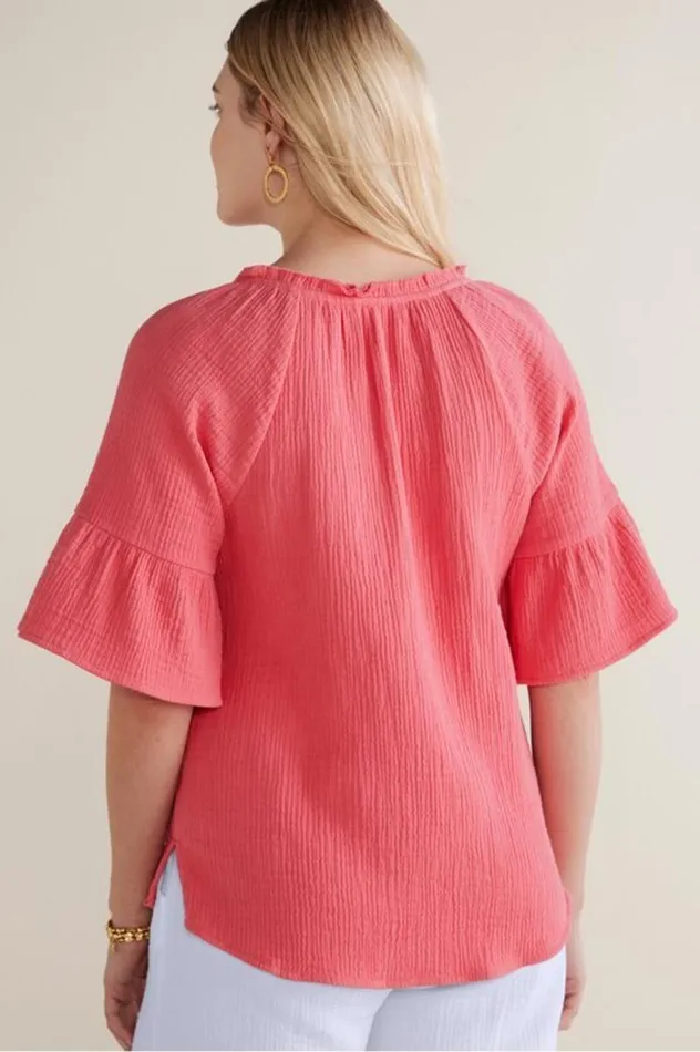 Women Vinka Gauze Pullover Sunkist Coral Soft Surroundings Tops Women Vinka Gauze Pullover Sunkist Coral Soft Surroundings Tops