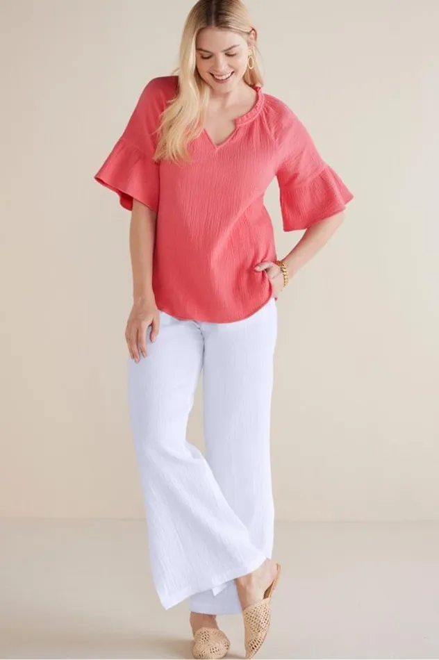 Women Vinka Gauze Pullover Sunkist Coral Soft Surroundings Tops Women Vinka Gauze Pullover Sunkist Coral Soft Surroundings Tops