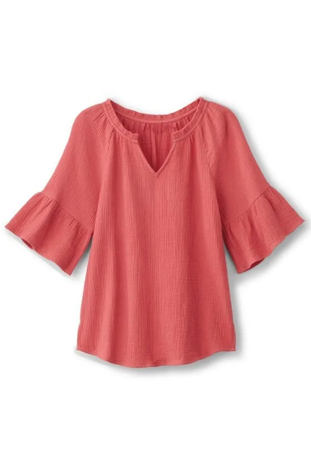 Women Vinka Gauze Pullover Sunkist Coral Soft Surroundings Tops Women Vinka Gauze Pullover Sunkist Coral Soft Surroundings Tops