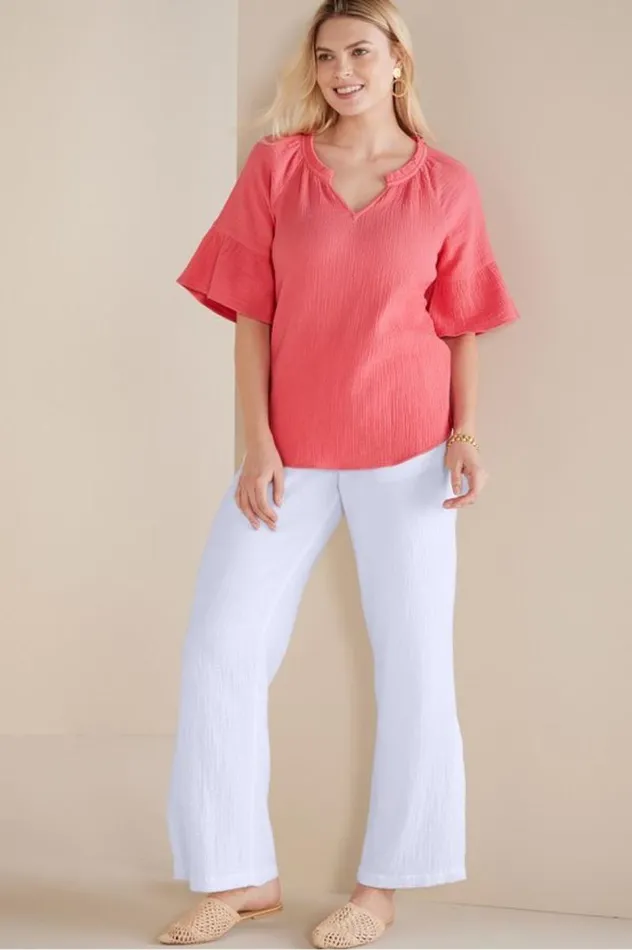 Women Vinka Gauze Pullover Sunkist Coral Soft Surroundings Tops Women Vinka Gauze Pullover Sunkist Coral Soft Surroundings Tops