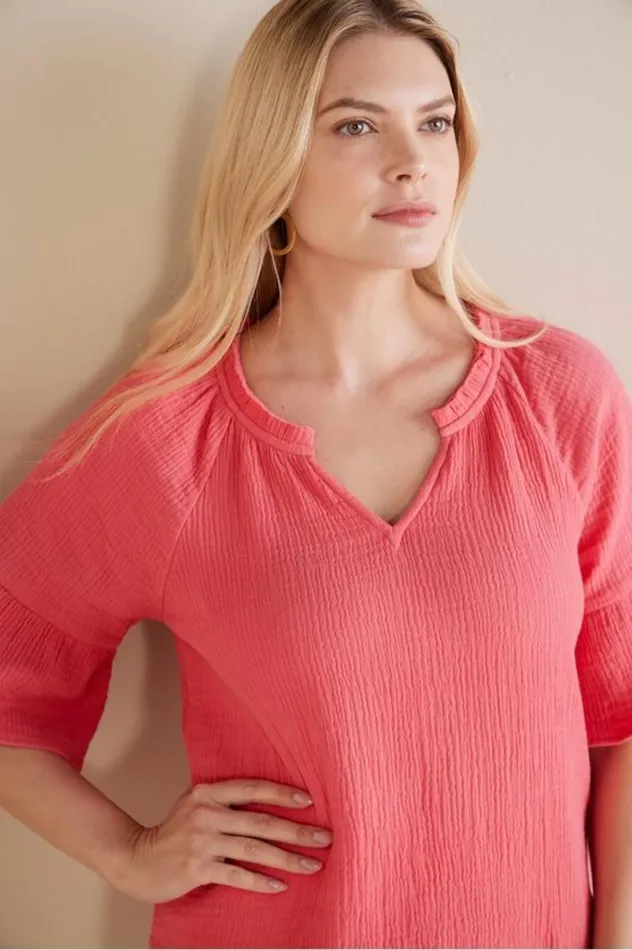 Women Vinka Gauze Pullover Sunkist Coral Soft Surroundings Tops Women Vinka Gauze Pullover Sunkist Coral Soft Surroundings Tops
