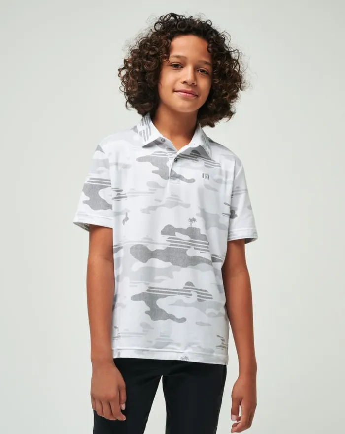 Youth Youth Tops TravisMathew HEATER CAMO YOUTH POLO White