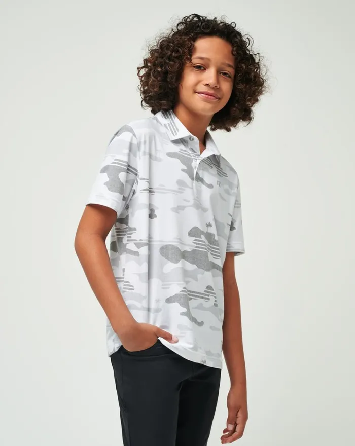 Youth Youth Tops TravisMathew HEATER CAMO YOUTH POLO White