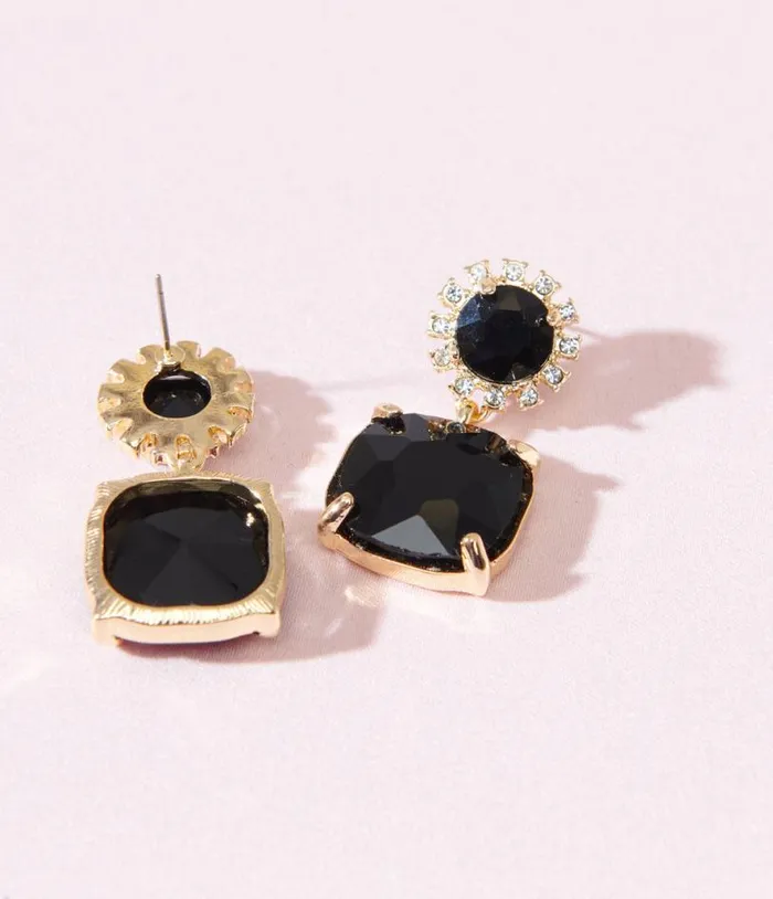 1920s Gold and Black Rhinestone Square Drop Earrings Accessories Unique Vintage Earrings 1920s Gold and Black Rhinestone Square Drop Earrings Accessories Unique Vintage Earrings
