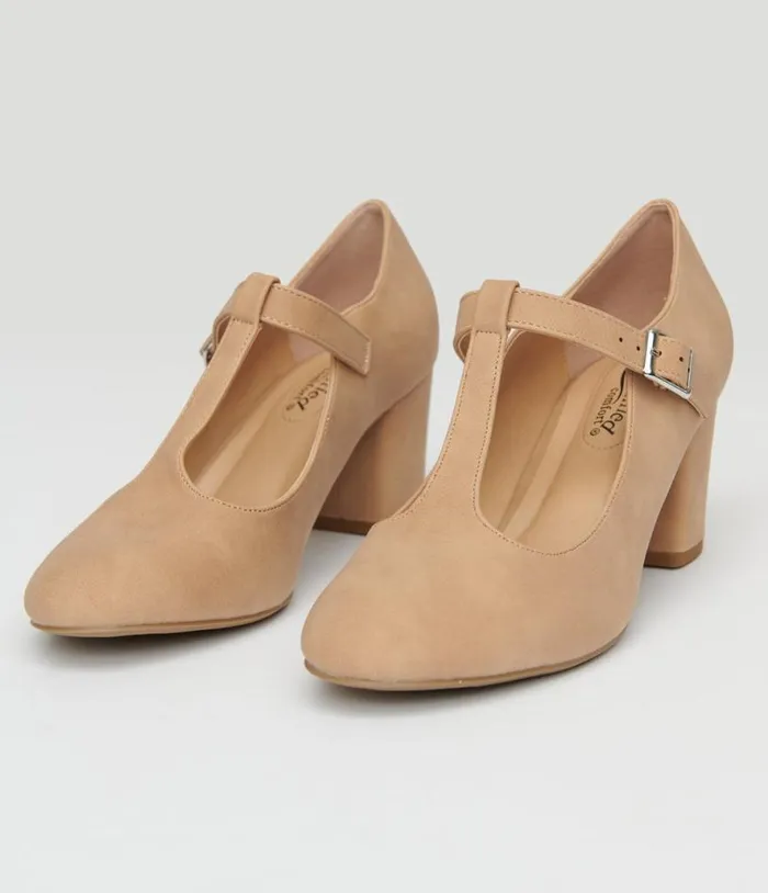 1920s Nude Suede TStrap Mary Jane Heels Shoes Unique Vintage Heels