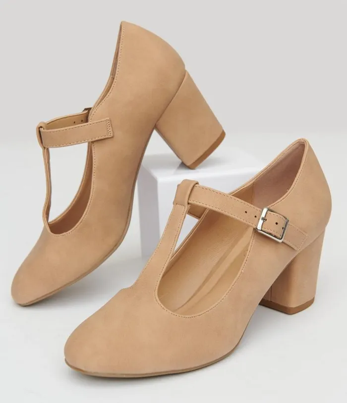 1920s Nude Suede TStrap Mary Jane Heels Shoes Unique Vintage Heels