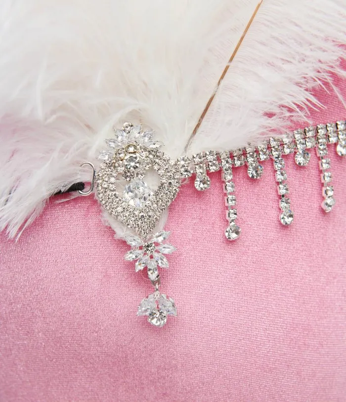 1920s White Feather and Silver Rhinestone Headband Accessories Unique Vintage Headbands