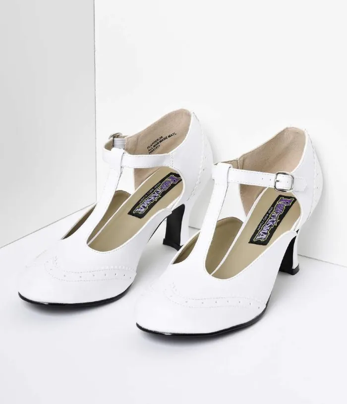 1920s White TStrap Mary Jane Kitten Heels Shoes Unique Vintage Heels