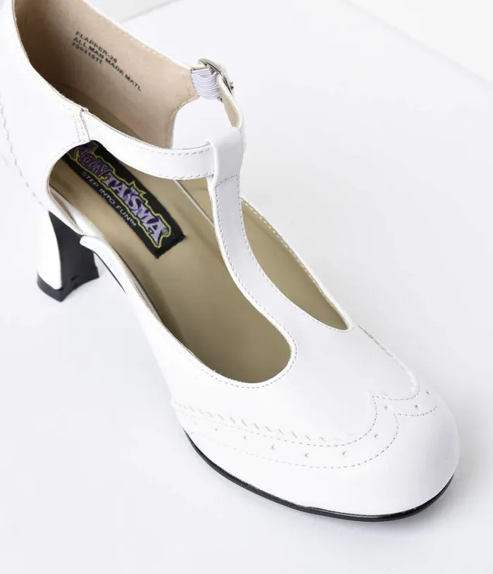 1920s White TStrap Mary Jane Kitten Heels Shoes Unique Vintage Heels