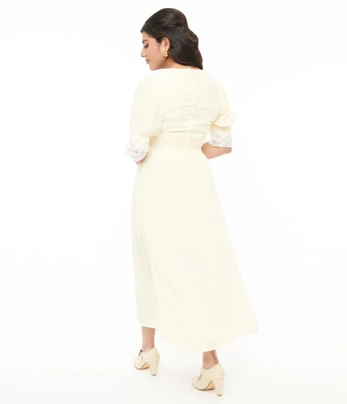 1930s Cream and White Lace Midi Dress Dresses Unique Vintage Midi
