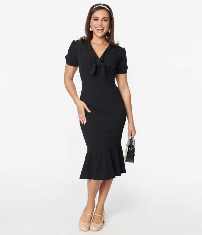 1940s All Black Holloway Wiggle Dress Dresses Unique Vintage Pencil