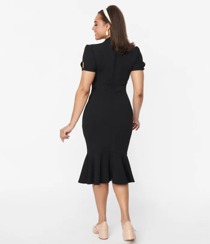 1940s All Black Holloway Wiggle Dress Dresses Unique Vintage Pencil