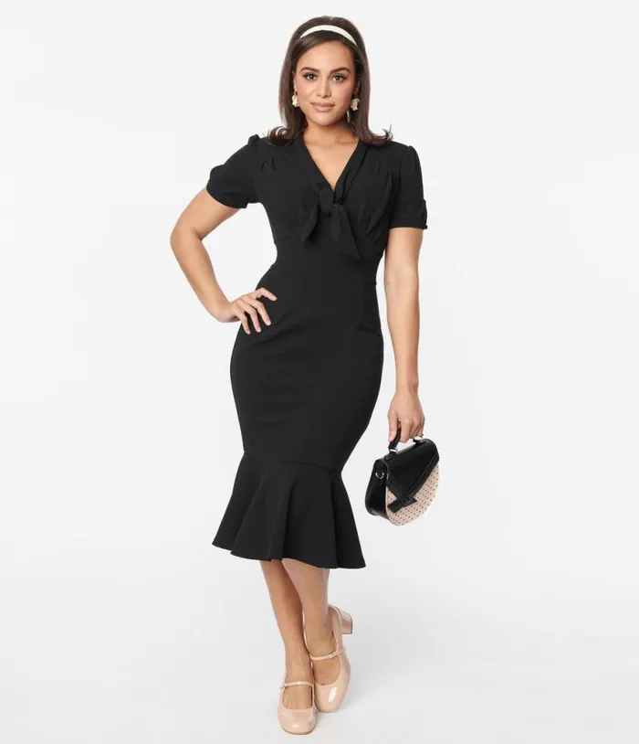 1940s All Black Holloway Wiggle Dress Dresses Unique Vintage Pencil