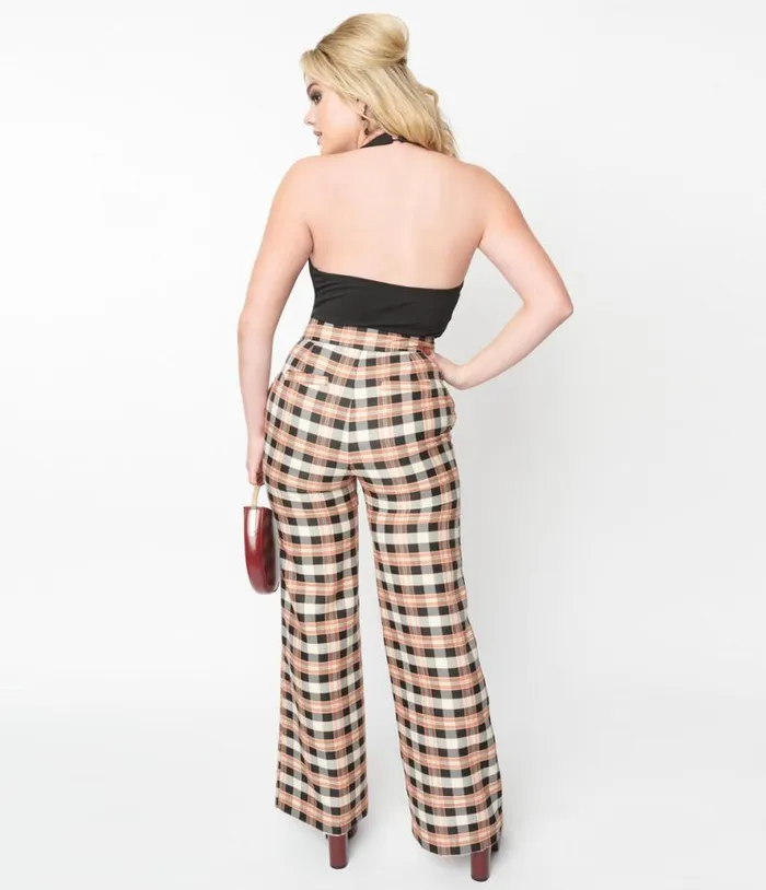 1940s Black and Tan Plaid Sailor Pants ClothingPlus Unique Vintage Pants