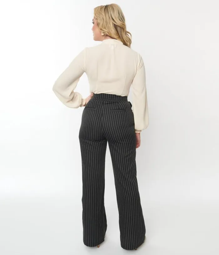 1940s Black and White Pinstripe Sailor Pants ClothingPlus Unique Vintage Pants