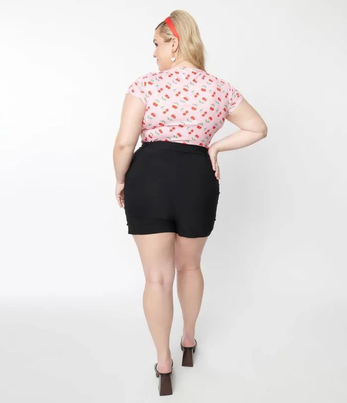 1940s Black High Waist Tied and True Shorts Clothing Unique Vintage Shorts