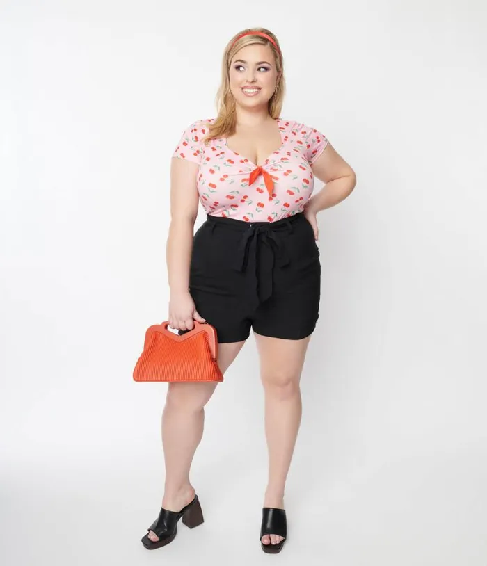 1940s Black High Waist Tied and True Shorts Clothing Unique Vintage Shorts