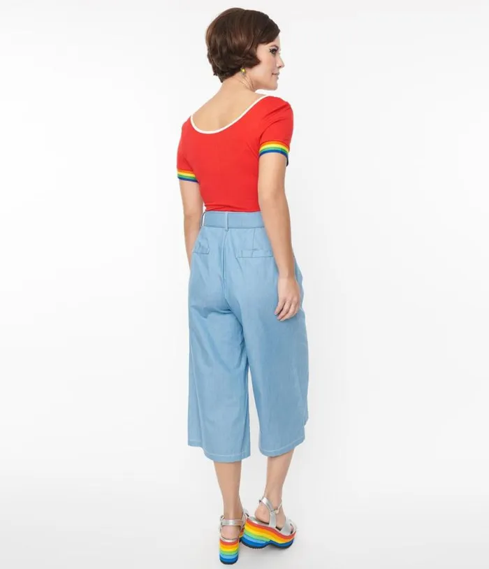 1940s Light Blue Denim Ginger Capri Pants ClothingPlus Unique Vintage Pants