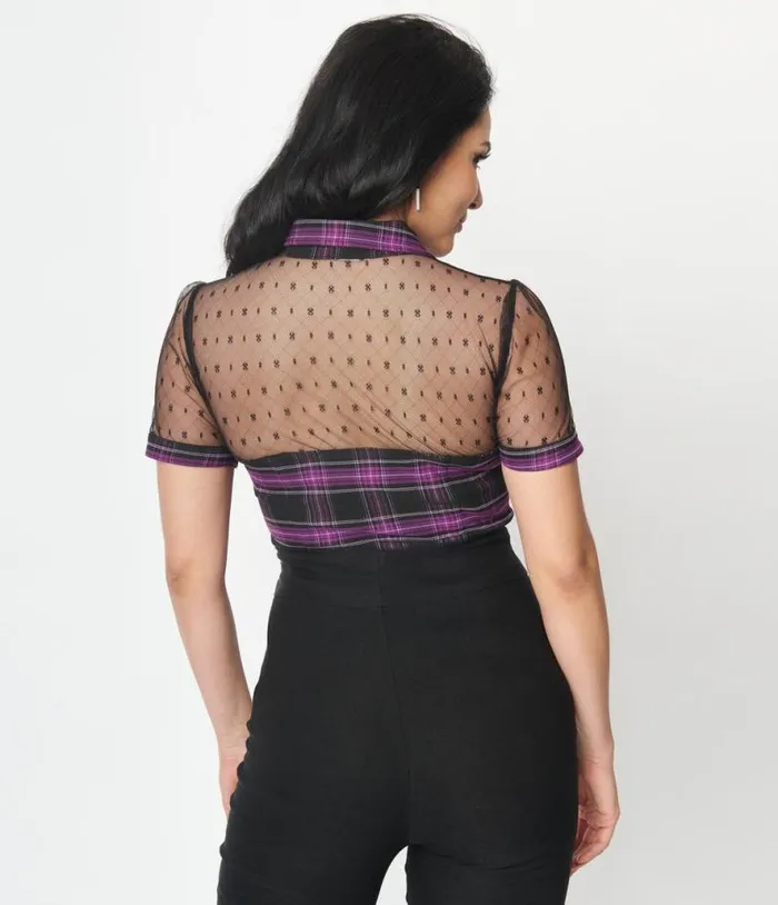 1940s Purple Plaid Addison Blouse Halloween Unique Vintage Tops