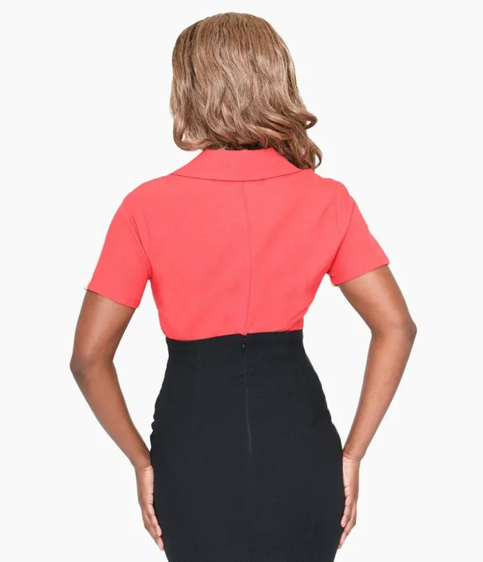 1940s Style TriTone Short Sleeve Work Blouse Clothing Unique Vintage Blouses