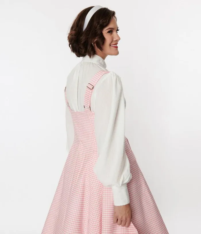 1940s White Clip Dot Long Sleeve Bow Blouse Clothing Unique Vintage Blouses