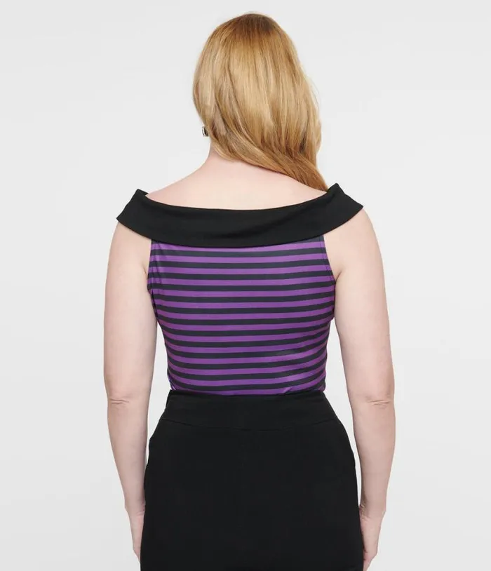 1950s Black and Purple Stripe Maraschino Top Halloween Unique Vintage Tops