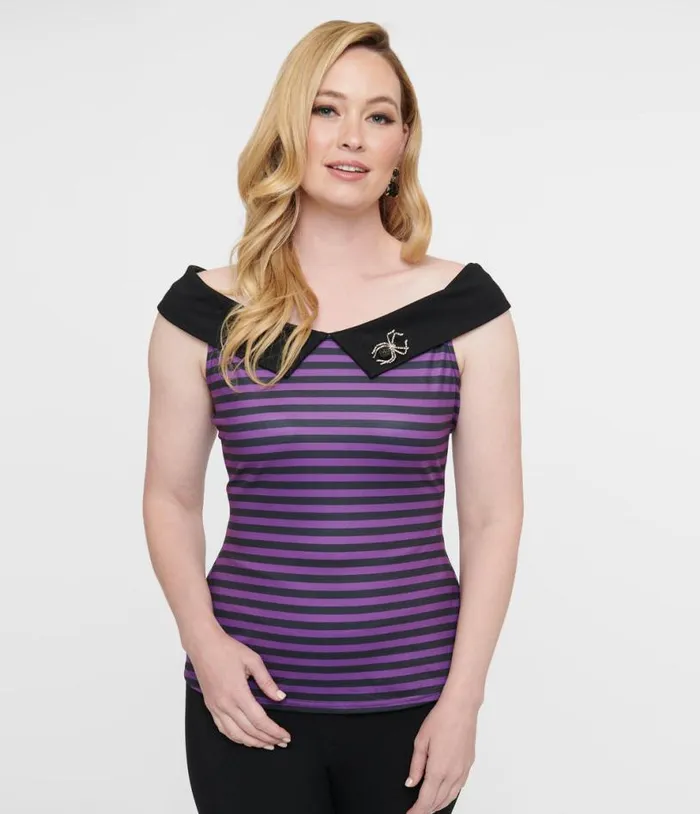 1950s Black and Purple Stripe Maraschino Top Halloween Unique Vintage Tops