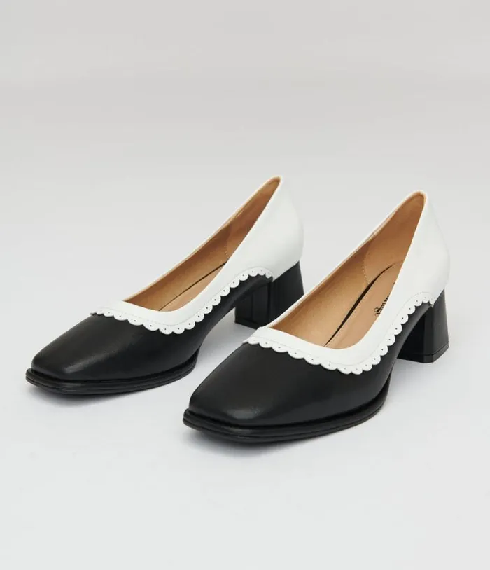 1950s Black and White Square Toe Pumps Shoes Unique Vintage Heels