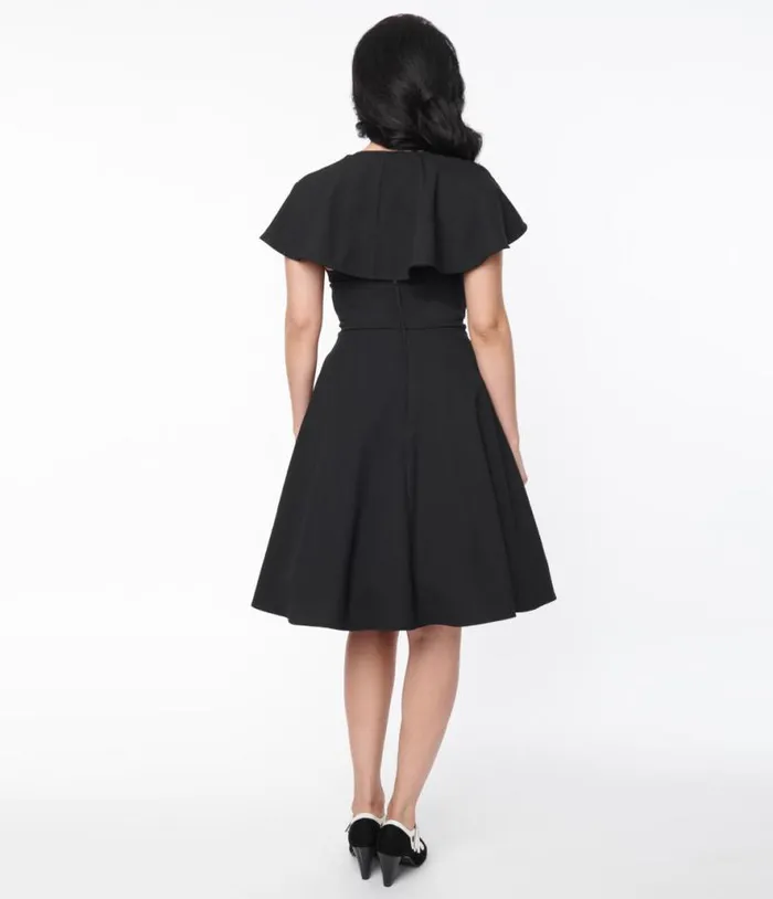 1950s Black Capelet Swing Dress Dresses Unique Vintage Pocket Dresses