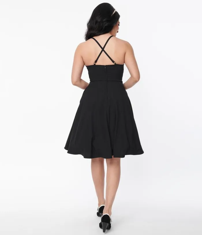 1950s Black Capelet Swing Dress Dresses Unique Vintage Pocket Dresses