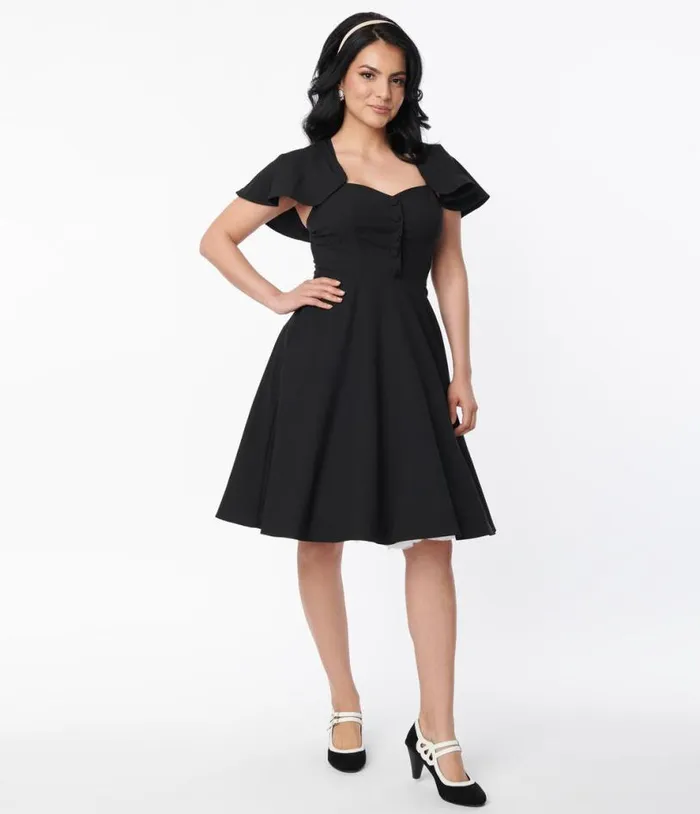 1950s Black Capelet Swing Dress Dresses Unique Vintage Pocket Dresses