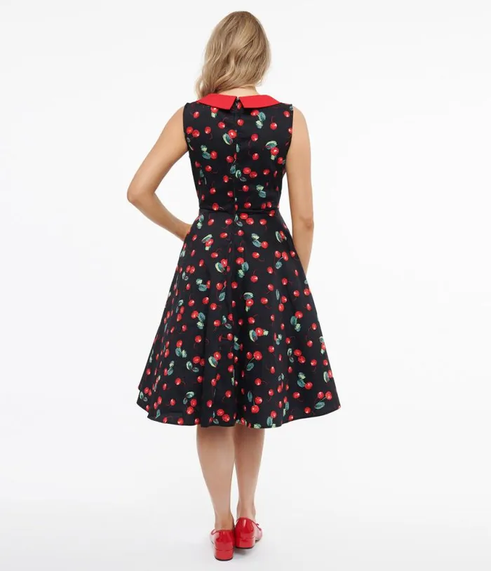1950s Black Cherry Cotton Swing Dress Dresses Unique Vintage Pocket Dresses