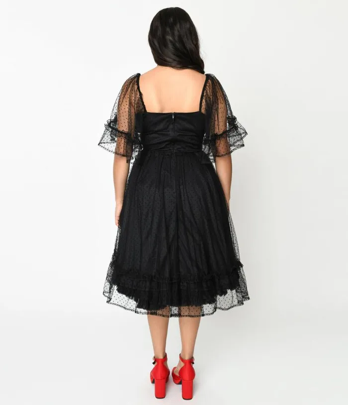 1950s Black Ruffle Sweetheart Swing Dress Dresses Unique Vintage Swing