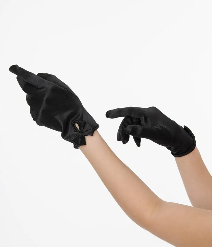1950s Black Satin Bow Gloves Accessories Unique Vintage Gloves and Scarves