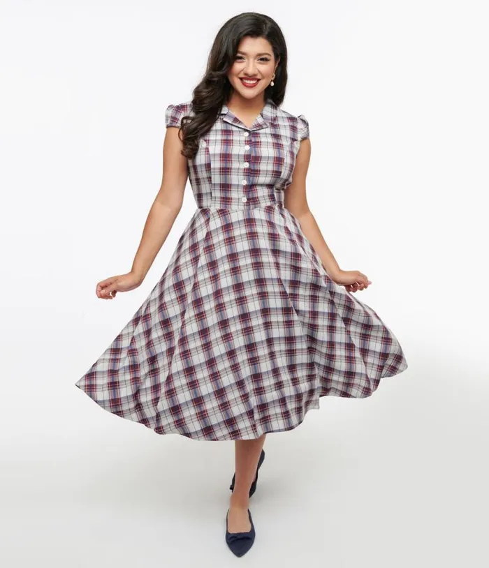 1950s Brown and Blue Plaid Swing Dress Dresses Unique Vintage Pocket Dresses 1950s Brown and Blue Plaid Swing Dress Dresses Unique Vintage Pocket Dresses