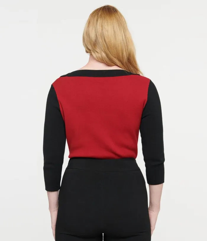 1950s Burgundy and Black Panther Sleeve Minou Sweater Clothing Unique Vintage Sweaters and Cardigans