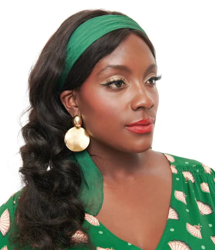 1950s Dark Green Chiffon Hair Scarf Accessories Unique Vintage Gloves and Scarves 1950s Dark Green Chiffon Hair Scarf Accessories Unique Vintage Gloves and Scarves
