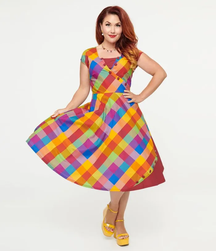 1950s Fall Madras Plaid Swing Dress Dresses Unique Vintage Swing