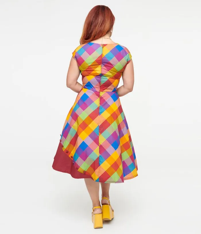 1950s Fall Madras Plaid Swing Dress Dresses Unique Vintage Swing
