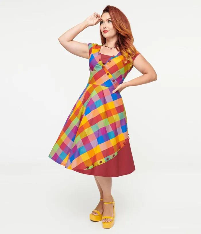 1950s Fall Madras Plaid Swing Dress Dresses Unique Vintage Swing