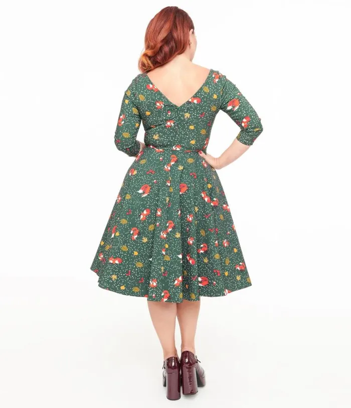 1950s Green Winter Fox Devon Swing Dress Dresses Unique Vintage Pocket Dresses