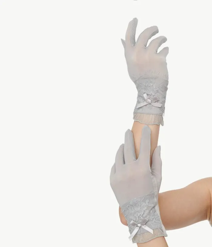 1950s Grey Lace and Bow Gloves Accessories Unique Vintage Gloves and Scarves