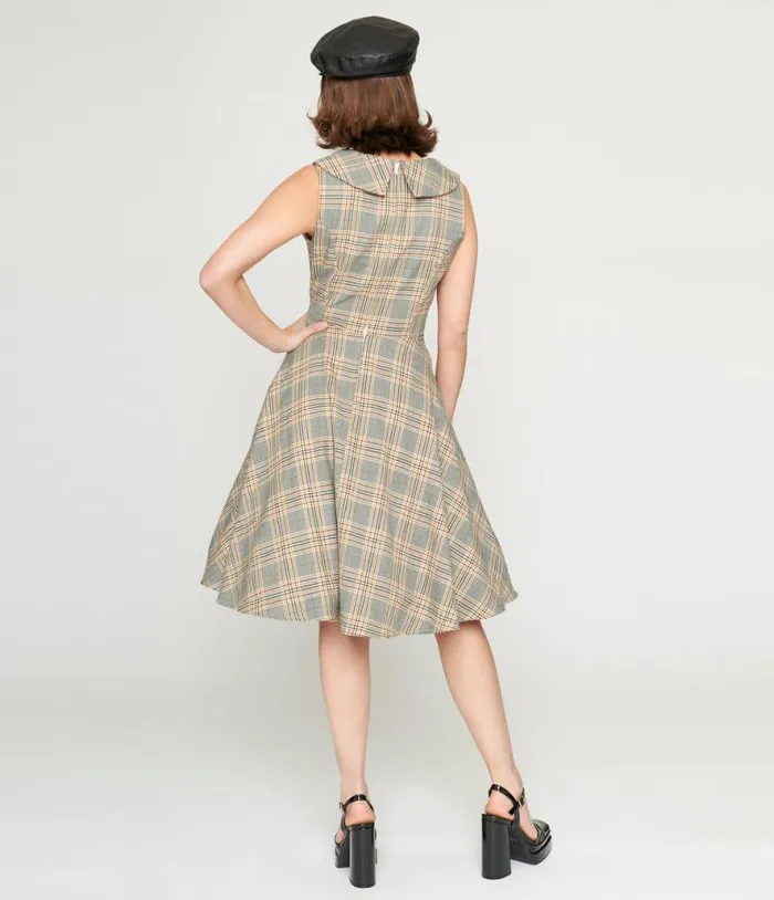 1950s Grey Plaid Swing Dress DressesPlus Unique Vintage Pocket Dresses