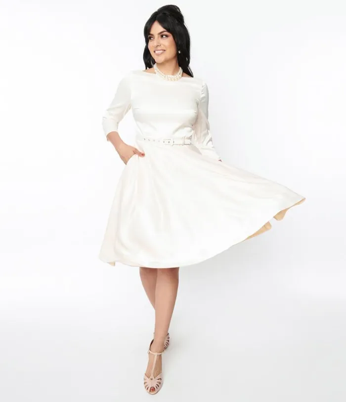 1950s Ivory Satin Devon Swing Dress Dresses Unique Vintage Swing
