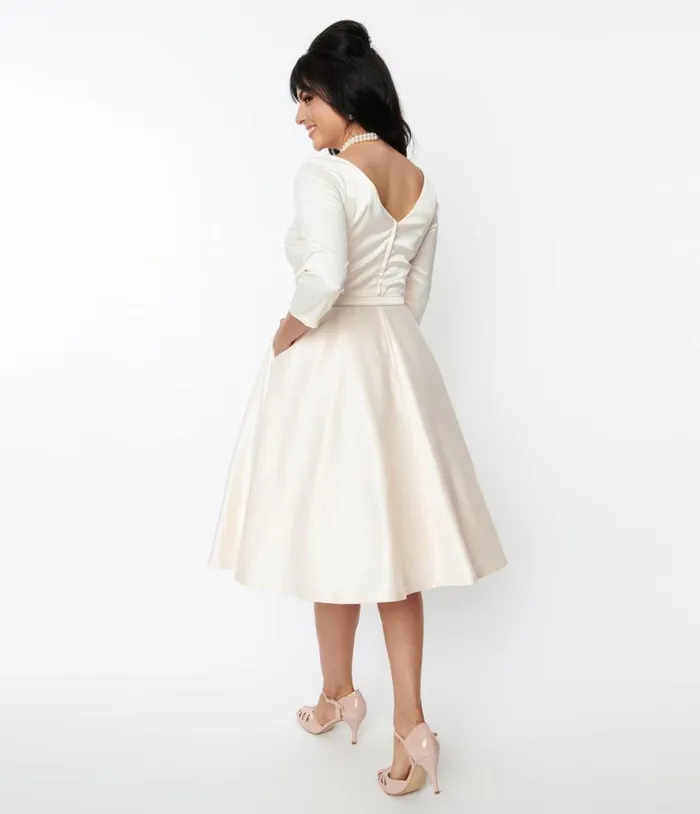1950s Ivory Satin Devon Swing Dress Dresses Unique Vintage Swing