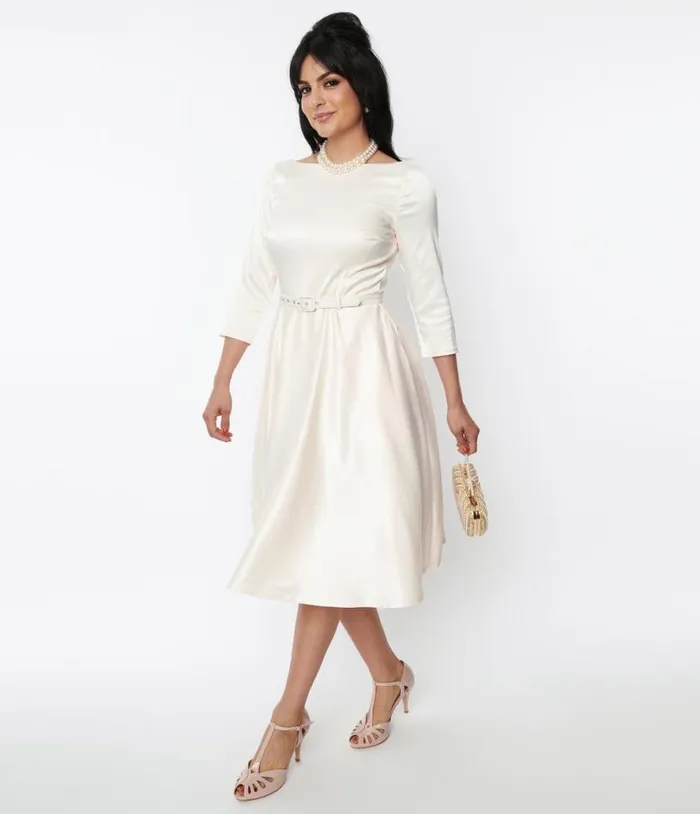 1950s Ivory Satin Devon Swing Dress Dresses Unique Vintage Swing